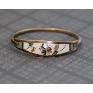 Vintage Floral Bangle Bracelet by Alpaca Mexico, 6.5 Inches - G35